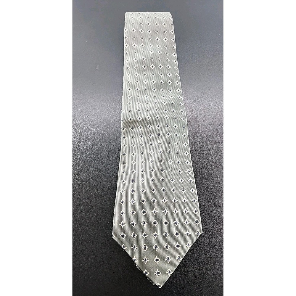 Van Heusen Tie‎ - 100% Silk - Hand Made - Grey and Blue Geometric